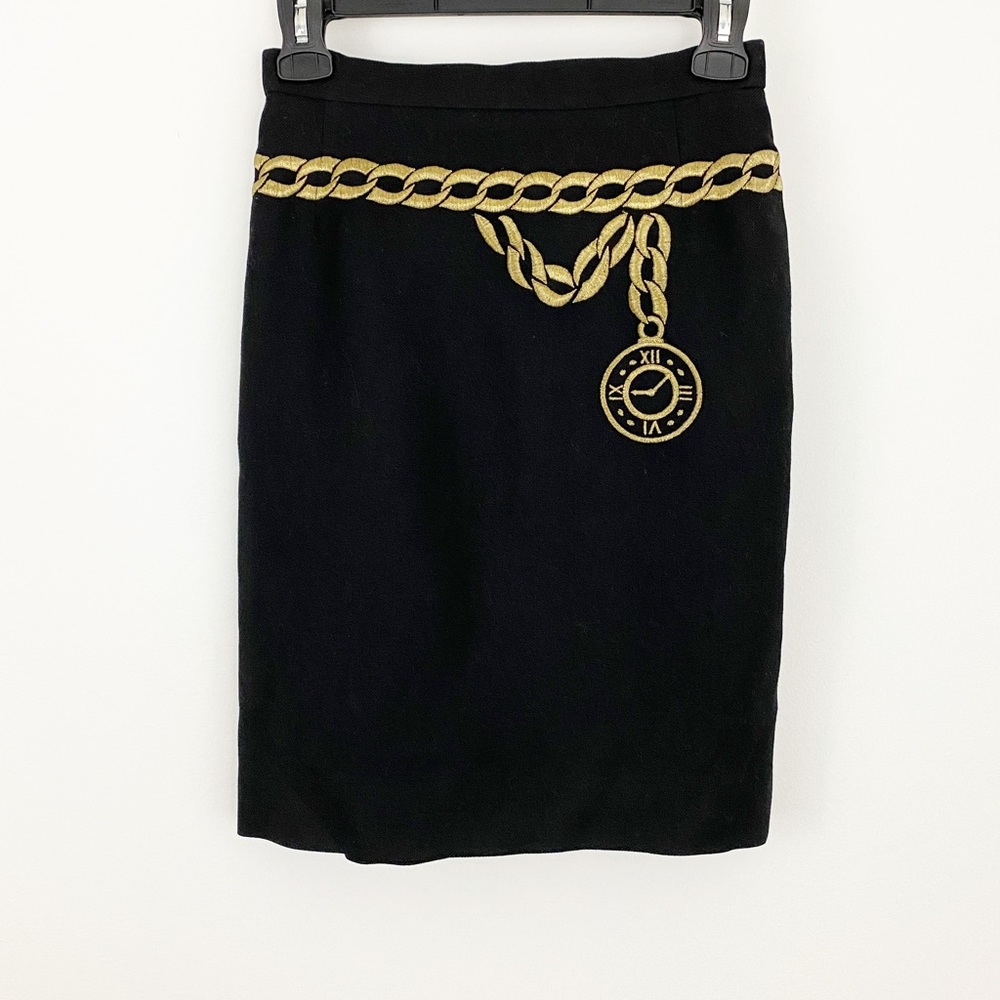 RARE Vintage Escada 🖤 US 0/2 EU 34 black skirt with gold pocket watch design